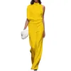 Women's Pants Lemongor Fashion Asymmetric Solid Color One Shoulder Tops Wide Leg High Waist Party Evening Two Piece Set For Women 2023