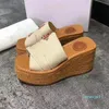 Elegant Design Women's Woody Sandals Letter Print Canvas Espadrille Platform Slides Cross Weave Comfortable Wedges Slipper EU35-42