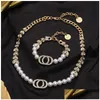 Bracciale Collana Set di gioielli per donna Bohemian Sudamericano Doppie lettere Bracciali Collane Placcato oro 18 carati Acciaio al titanio E Dhrwr