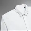 Chemises décontractées pour hommes Minglu couleur unie chemises pour hommes luxe métal diamant rivets à manches longues décontracté hommes chemises habillées mode Slim Fit fête homme chemise 230729