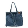 vente en gros sacs à bandoulière pour dames 3 couleurs sac fourre-tout en denim tendance de la rue sac à main en toile résistant à l'usure de grande capacité lettre simple sac à dos brodé 12886 #