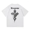 Мужские рубашки Summer Y2K Clothing Men Men Murdy Cotton Forte Vintage Round Seck Harajuku Gothic Mash