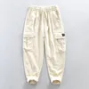 Men's Pants Z624 Premium Cotton Linen Elastic Waist Solid Color Simple Vintage Loose Casual Soft Thin Multi Pocket Cargo Trouser