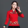 Vêtements ethniques Cheongsam femmes grande taille hauts 2023 mélange de coton tissu broderie épissage col montant Style chinois Qipao chemises femme