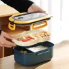 Lunchlådor 2 lager kan värmas upp i mikrovågsugn Portable Student Box med gaffelskedläckofast tjockare PP -plast Split 230731