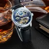Другие часы, отказавшиеся от классических мужчин, скелетонные часы Automatic Mens Top Brand Luxury Leather Band Moon Fase Mechanical Clock 230729