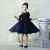 女の子のドレスカウストムはO-Neck Collar Black Ball Gown Dress Children Partyを作った