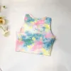 Yoga Outfit Donna Fitness Manica corta T-shirt sportive Tie-dye Running Gym Crop Vest Top con reggiseno integrato