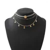 Ketten Vintage Mehrschichtige Kristall Anhänger Halskette Frauen Gold Farbe Mond Stern Horn Crescent Choker Halsketten Schmuck Geschenk