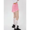 女子ジーンズピンクの女性の薄いハイウエストデニムショーツバギーストリートファッションデザインY2Kワイドレッグストレートサマーベイブスジャン