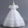 Mädchen Kleider 5-14 Jahre Blume Perlen Lange Tüll Prinzessin Mädchen Party Kleid Elegante Tutu Kind Hochzeit Kleidung Vestido infantil