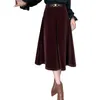 スカートベルベットファブリックファッション女性ロングスカートレッド/ブラックカラーハイウエストスリムフィットレディウィンターaライン