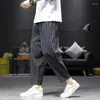 Men's Pants Ninth Harem Men Spring Summer Thin Fashion Striped Loose Linen Casual Sport Trousers Male Streetwear Pockets Jogger