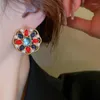 Studörhängen Drejew Colorful Rhinestone for Women Round Flower Ear Fashion Glass Crystal Wear Smycken