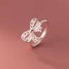 クラスターリングVentfille 925 Sterling Silve Lace Bow Tie Hollow Out Ring for Women Girlギフトレトロ調整可能な甘い素敵なジュエリードロップ