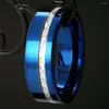 Pierścienie ślubne Trenda 8 mm stal nierdzewna dla mężczyzn srebrna kolor rowka fatowana brzeg niebieski matowy wykończenie obiecujący pasek ring