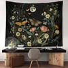 Tapisseries Lune Floral Tapisserie Tenture Papillon Plante Fleurs Sauvages Papillon Esthétique Boho Salon Maison Dortoir Décor Tissu