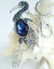 Keychains Animal 3.94 "Bird Flamingo Keychain Pendant Ink Blue Rhinestone Crystal K06620C7