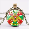 Collane con ciondolo Truppe di confine della collana russa Urss Simbolo militare sovietico Cabochon in vetro fatto a mano con catena a maglie punk Drop Dhiko