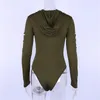 Combinaisons Femmes Barboteuses Sexy À Capuche Zipper Body Femmes À Manches Longues Évider Moulantes Combinaisons Combinaison Feminino Barboteuse Vert Blanc 230731