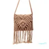 Designer 2023 Bohemian Tassel Straw Woven Bag Small Square Single Shoulder Oblique Straddle Seaside Resort Beach Style