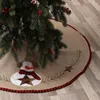Decorações de natal boneco de neve bordado avental de linho suprimentos de festa saia de árvore esteira para casa base capa ano adereços