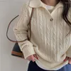 Women's Sweaters 2023 Spring Slim Twist Knitted Pullover Sweater Coat Lapel Polo Retro Knitting Jersey Jumper Y2k Long Sleeve Tops Casual