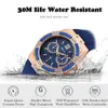 Andra klockor Missfox Women's Watches Chronograph Rose Gold Sport Watch Ladies Diamond Blue Rubber Band XFCS Analog Female Quartz Wristwatch J230728