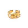 18k Gold Plated C Shape Inlaid Pearl Opening Rings Stainless Steel Stainless Steel Ring