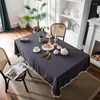 Table Cloth Washed Cotton Rectangular Tablecloth Solid Color With White Ball Tassel Cover Home Dinner Tea Decoration