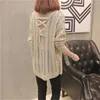 Kadın Sweaters Trikolar Kadın Sweater Mujer Saktik Kıyafet Dantel Up Back Hollow-Out Kadın Setleri Gevşek V-Gell