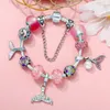 Pulseras con dijes, pulsera con dijes de cola de pez de ensueño rosa con colgantes de corazón, joyería apta para mujer, diseño de regalo de marca a la moda