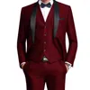 Costumes pour hommes Blazer Terno Hombre Steampunk simple boutonnage châle revers rouge trois pièces veste pantalon gilet Slim Fit tenues décontractées