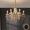Люстры европейская винтажная хрустальная золотая свеча люстра светодиода современная ретро -классический подвесной свет французский корт лампа гостиная светильница