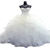 2021 Cristalli di perline Ball Gown Abiti da sposa senza spalline Corsetto Sweetheart Organza Ruffles Cattedrale Treno Abiti da sposa221Y