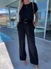 Vrouwen Tweedelige Broek Zomer V-hals Stropdas Elastische Taille Sets Effen Korte Mouwen Rechte Pijpen Broek Jumpsuit Vrouwen een Set 2023