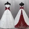 Junoesque trägerlose Satin-Stickerei, rote und weiße Brautkleider, Zuhair Murad, Schnürung mit Sweep-Zug, Braut-Hochzeitskleider, Cust225f