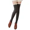 Women Socks Twist Cable Knit Thigh High Stockings With Frilly Ruffled Lace Trim Vertical Striped Jacquard Over Knee Long 37JB