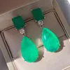 Cluster Rings Brand Genuine Luxury Real Jewels 2023 Fashion Pear Shaped Paraiba Emerald Large Drops Exaggerate Earrings Female High Qualit