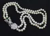 Wedding Jewelry Sets set 2rows freshwater pearl white near round 8 9mm 17 19inch necklace bracelet FPPJ green zircon clasp 230729