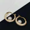 French inset zircon pearl round earrings Hoop Huggie, ladies light luxury personality simple stylish ear buckle, bride, wedding, banquet, party, Valentine's Day gifts