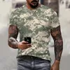 メンズTシャツ3DカモフラージュTシャツ屋外服カジュアルラウンドネック短袖