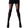 Women's Black Temptation Sheer Suspender Tights Pantyhose Stockings Mock Over The Knee Double Stripe Sheer Tights 155-170cm297u