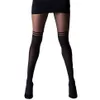 Collants à bretelles transparents Black Temptation pour femmes Bas collants Mock Over The Knee Collants transparents à double rayure