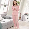 Vêtements de nuit pour femmes ensembles de chemise de nuit en coton ensemble de pyjama à rayures de couleur unie pyjama à manches longues haut pantalon