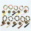 Keychains Lanyards Leopard Print Keychain Bracelet Women Wooden Beaded Bangle Key Ring Wristlet Leather Tassel For Girl Keyring Port Ot8N7