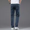 Jeans da uomo Primavera Estate Jeans dritti sottili da uomo Tessuto liscio Pantaloni larghi in denim elasticizzato Pantaloni maschili di marca Blu J230728