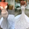 Sexy Sweetheart Mermaid Wedding Dresses For Bride Elegant Satin Aso Ebi Lace Applique Beaded Bridal Gowns Court Train Backless Plu280I