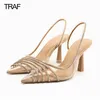 اللباس أحذية TRAF TRAF High Heels Slingback Cheels Shiletto Pointe Shoes Wedding Bride Office Woman Clear Cheel 230729