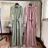 Vêtements ethniques Élégant Dubai Womens Party Satin Maxi Robe Robes De Soirée Musulman Turquie Femme Manches Longues Abayas Jilbab Lâche Robe Kaftan